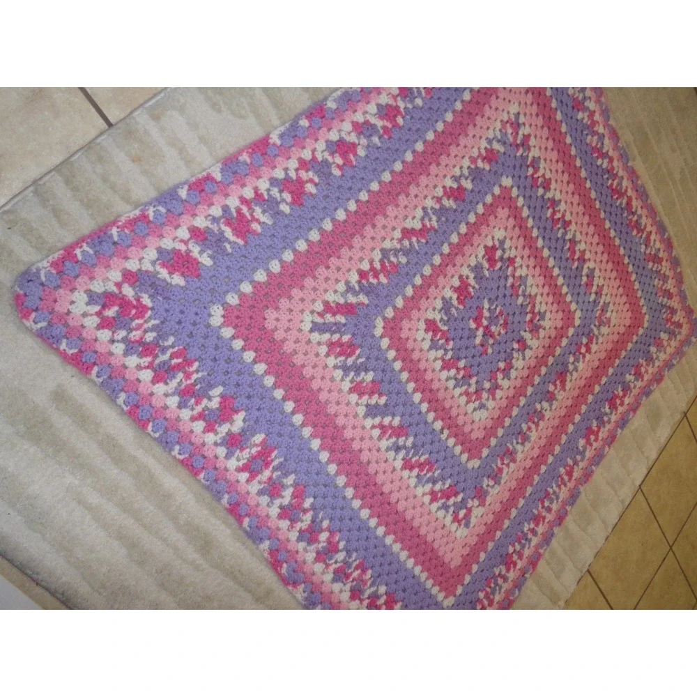 Hand Crochet Granny Square Blanket Afghan Throw Hot Pink Fuschia Purple 56x50